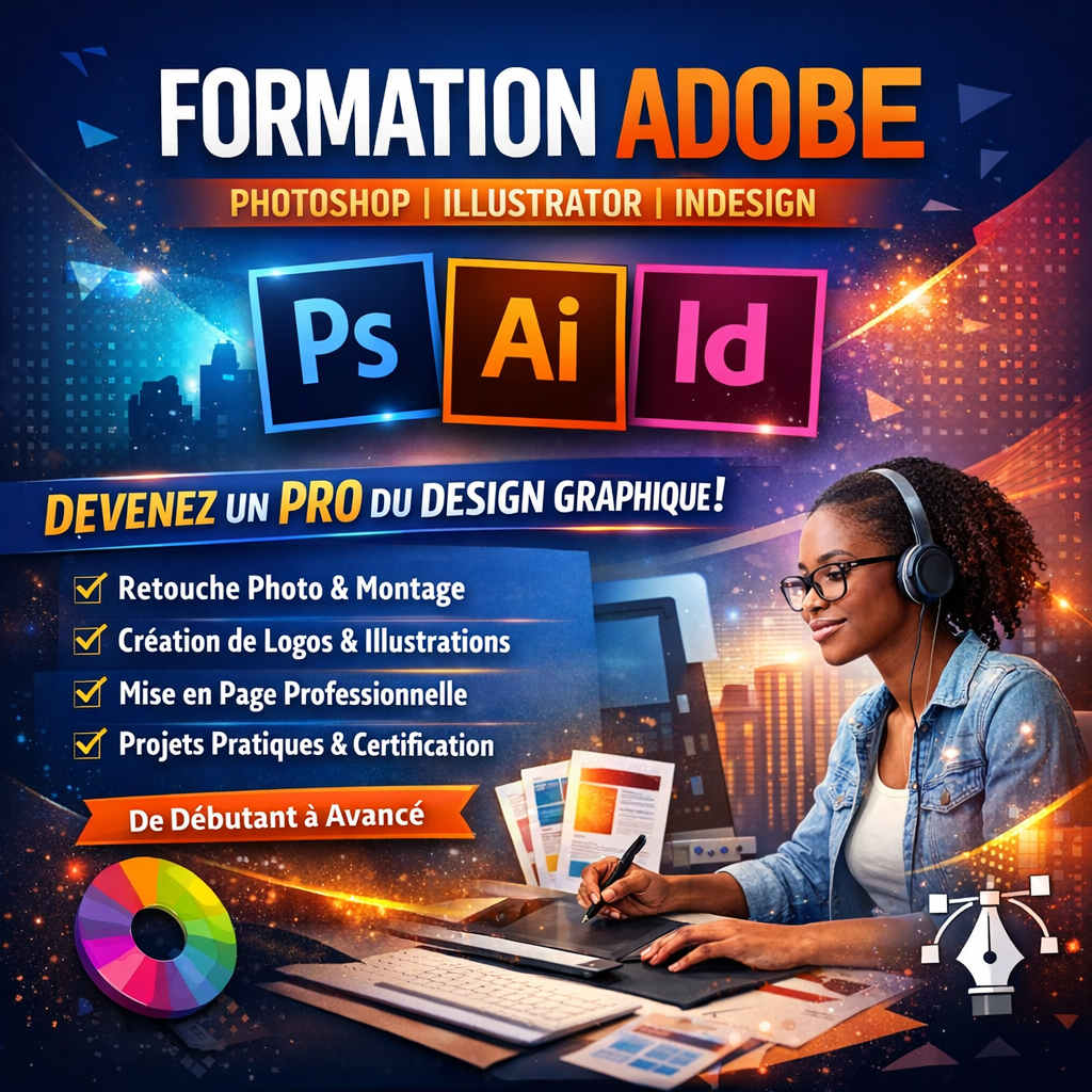 Formation Complète Adobe Photoshop, Illustrator & InDesign – De Débutant à Professionnel