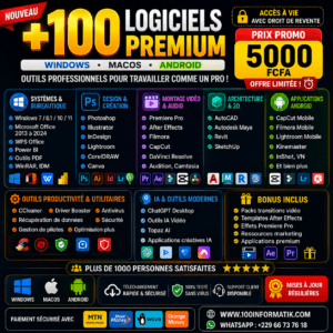 MEGA PACK 100 LOGICIELS PREMIUM 2026 – WINDOWS, MAC & ANDROID