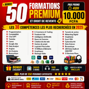 MEGA PACK BUSINESS DIGITAL 2026 – 50 FORMATIONS + DROITS DE REVENTE + BONUS EXCLUSIFS